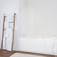 Душевая шторка на ванную профиль белый стекло прозрачное рисунок матовый Vegas-glass