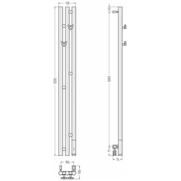 Полотенцесушитель электрический Сунержа Терция 3.0 1211 10.6х120 см перемычка прямая (детальная фотография), современные, hi-tech