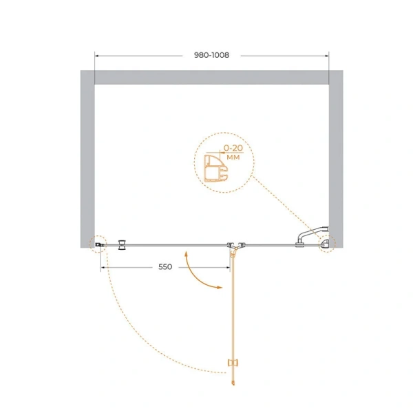 Душевая дверь в нишу Cezares Verona 100 см стекло рифленое Punto, правая VERONA-W-B-12-100-P-Cr-R (детальная фотография), современные, hi-tech