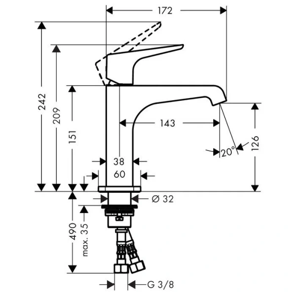 Смеситель для раковины Axor Citterio E 36111000 (детальная фотография), современные, hi-tech