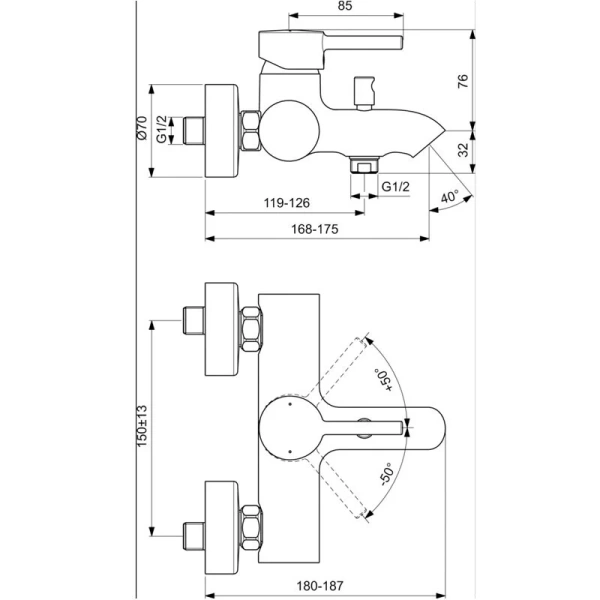 Смеситель для ванны Ideal Standard Ceraline черный матовый BC199XG (детальная фотография), для ванны