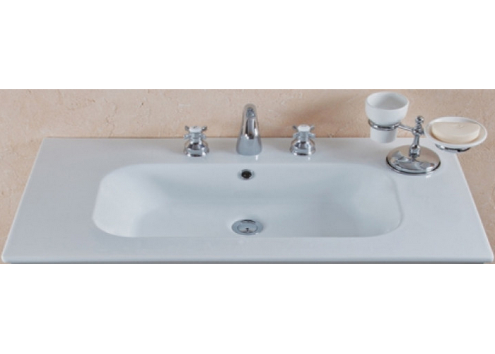 Раковина-консоль, 3 отверстия под смеситель, с кольцом перелива в цвете хром, La Beaute Cornelia CON101B3 (детальная фотография)