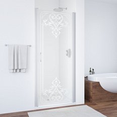 Душевая дверь профиль черный глянцевый рисунок матовый стекло прозрачное Vegas-glass