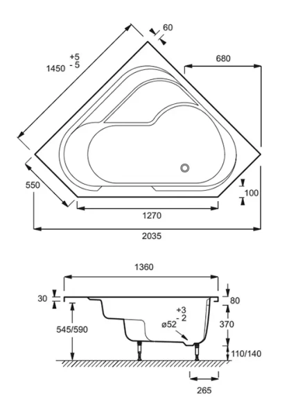 Акриловая ванна Jacob Delafon Bain Douche E6222RU-00, E6221 RU-00 (детальная фотография), акриловые