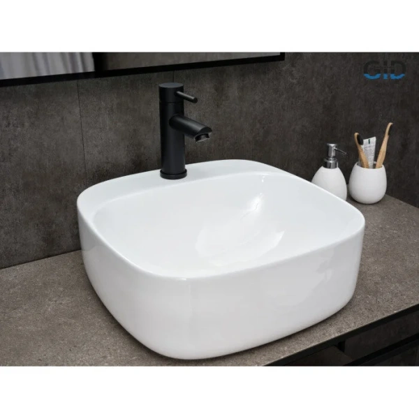 Раковина GID Geometrico N9284 42 см белая 51219 (детальная фотография), в форме чаши, квадратная
