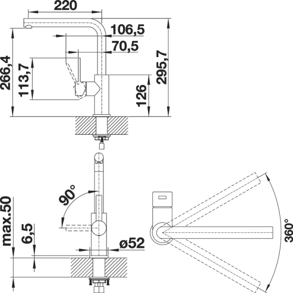 Смеситель для кухни Blanco Lanora нержавеющая сталь 523122 (детальная фотография), нет в наличии