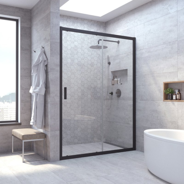 Душевая дверь профиль черный глянцевый стекло прозрачное Vegas-glass ZP 130 02Г 01 (детальная фотография)