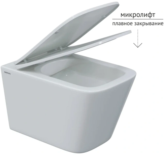 Унитаз подвесной BERGES Floe безободковый 082134 (детальная фотография), без бачка, со скрытым бачком