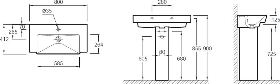 Раковина Jacob Delafon Reve 80 см полувстраиваемая E4803-00 (детальная фотография), подвесные, на пьедестал, пристенные