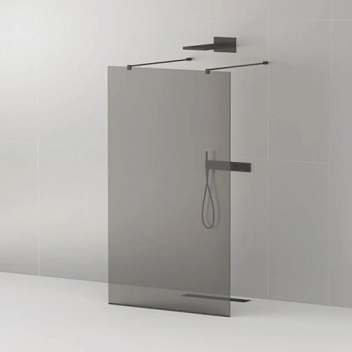 Душевая перегородка Cezares Liberta 90 см профиль черный стекло графит - фото 6