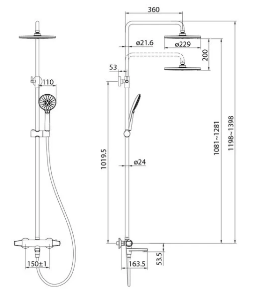 Душевая стойка IDDIS Torr термостатическая TORSBBTi06-S (детальная фотография), современные, hi-tech