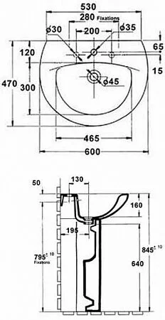 Раковина Jacob Delafon Patio E4159G (детальная фотография), подвесные, на полупьедестал, на пьедестал, пристенные