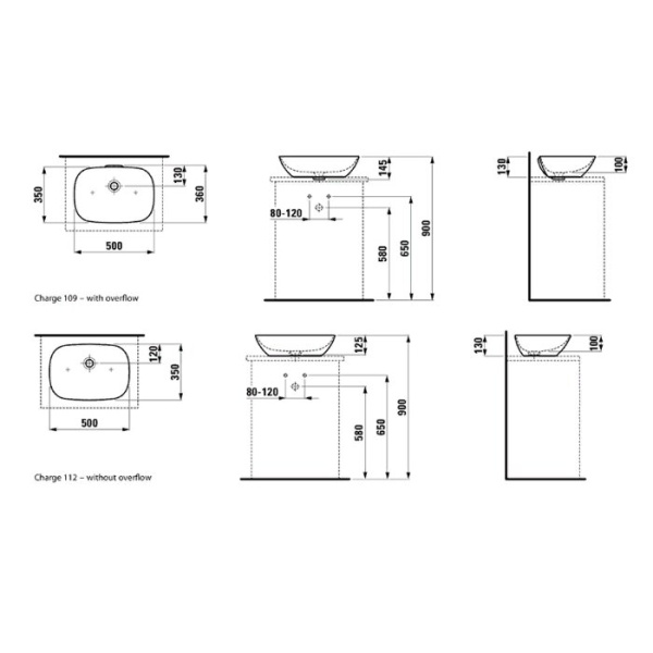 Схема (детальная фотография), накладные (на столешницу), пристенные