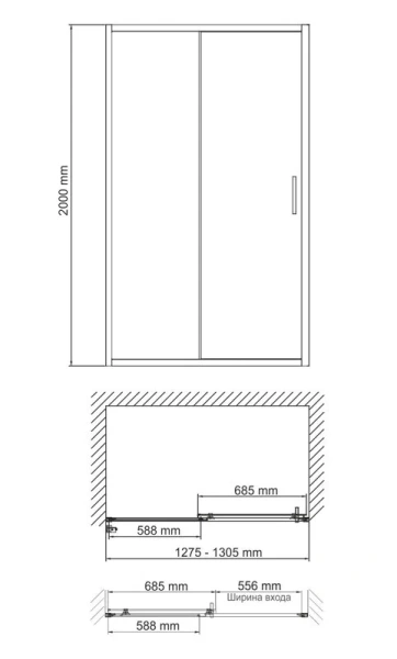 Душевая дверь WasserKRAFT Main 130 см профиль хром 41S30 (детальная фотография), современные, hi-tech
