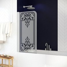 Душевая шторка на ванную рисунок прозрачный стекло матовое Vegas-glass EV 76 ARTDECO D1 L