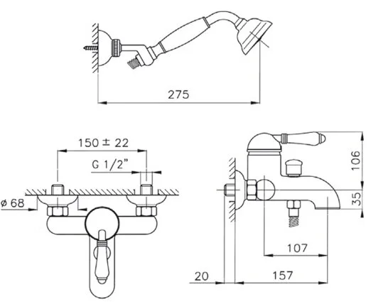 Смеситель для ванны, хром, Nicolazzi Cinquanta 3401CR75 (детальная фотография), для ванны