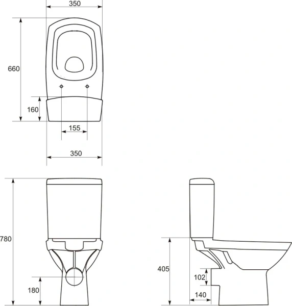 Унитаз с горизонтальным выпуском Cersanit Carina S-KO-CAR011-3/5-COn-DL-w (детальная фотография), с горизонтальным, прямым выпуском, с прямым выпуском