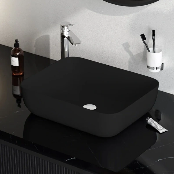 Раковина Am.Pm Func 52 см черная матовая M8FWCC10510BM (детальная фотография), накладные (на столешницу), пристенные