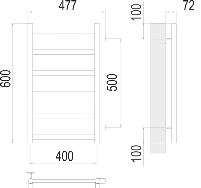 Полотенцесушитель водяной Terminus Аврора П6 400x600 с боковым подключением 4670078529862 (детальная фотография), современные, hi-tech