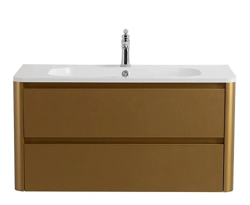 Тумба под раковину подвесная Cezares Relax 100 см брашированное золото - фото 4