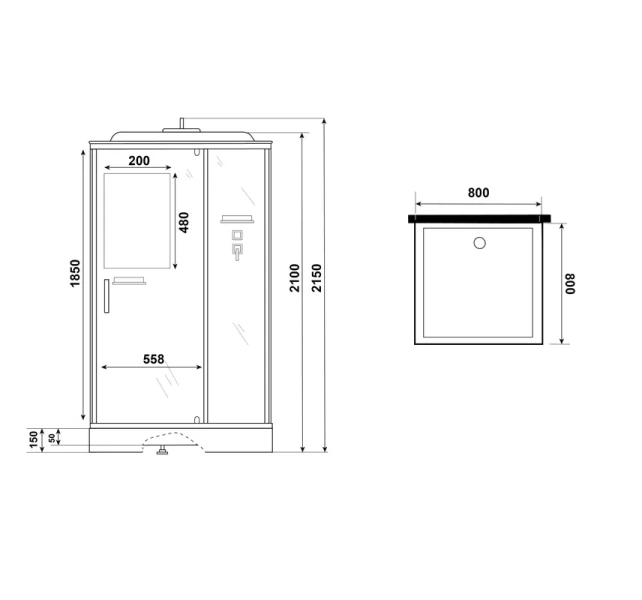 Душевая кабина Niagara Standart 80х80 см стекло прозрачное ST80/15Q (детальная фотография), со стеклянными задними стенками