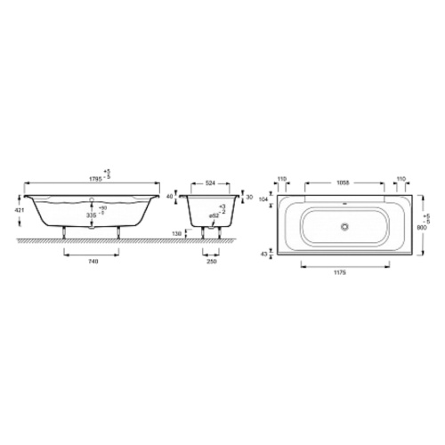 Ванна акриловая Jacob Delafon Doble 180x80 см правосторонняя с гидромасажем E5BB242R-00 (детальная фотография), акриловые