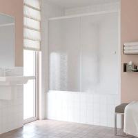 Душевая шторка на ванную профиль белый стекло шиншилла Vegas-glass