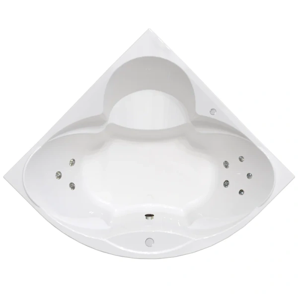 Гидромассажная ванна Радомир Филадельфия 1-80-2-0-0-042, 168 х 168 см, рама-подставка, фронтальный экран, сифон, слив-перелив автомат, гидромассаж Релакс хром КУ 100, белая (детальная фотография), полукруглые