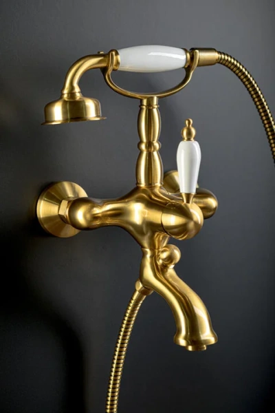 Смеситель для ванны Boheme Tradizionale Oro двухвентильный 283 (детальная фотография), классические, ретро, с элементами керамики