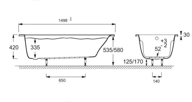 Ванна акриловая 150х70, цвет белый, Jacob Delafon ODEON UP (детальная фотография), современныe, hi-tech