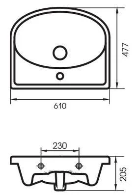 Раковина керамическая Cersanit ERICA S-UM-ERI61/1-w 61х48.5 см (детальная фотография), современные, hi-tech