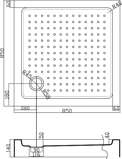 Душевой поддон Cezares Tray 85х85 см с сифоном TRAY-A-A-85-15-W (детальная фотография), квадратные