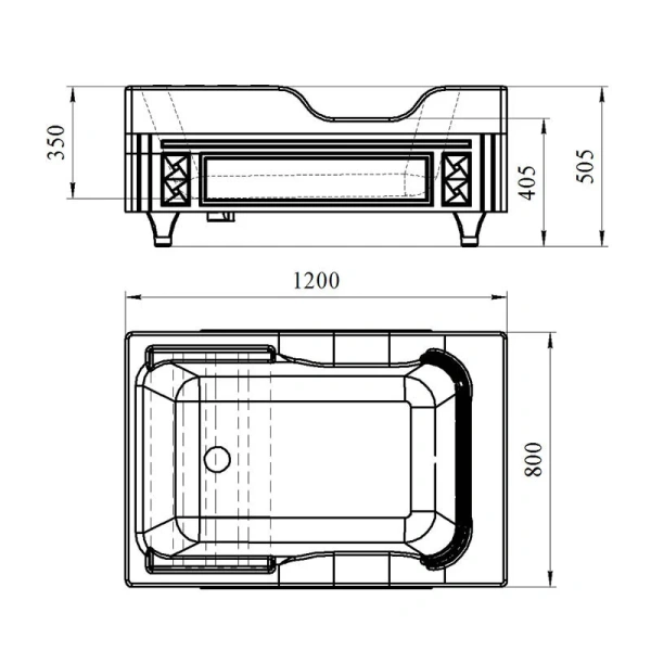 Акриловая ванна Radomir Тахарат 1-01-0-0-1-166, 120 х 80 см, рама-подставка с декоративными ножками, слив, комплект панелей, сиденье из террасной доски (детальная фотография), акриловые