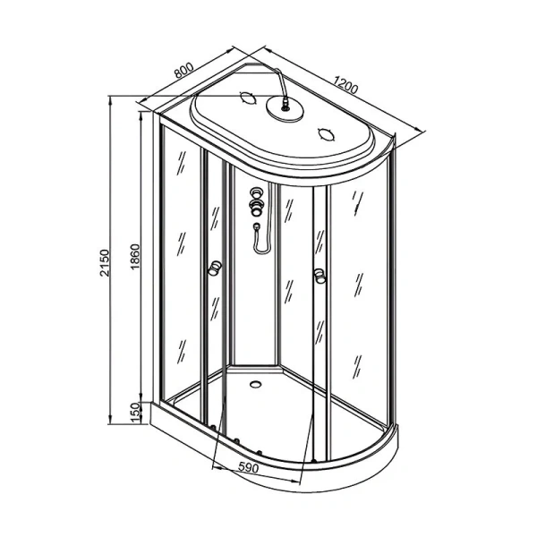 Душевая кабина Deto LM 120x80 см с гидромассажем правая LM902RGM (детальная фотография), асимметричные