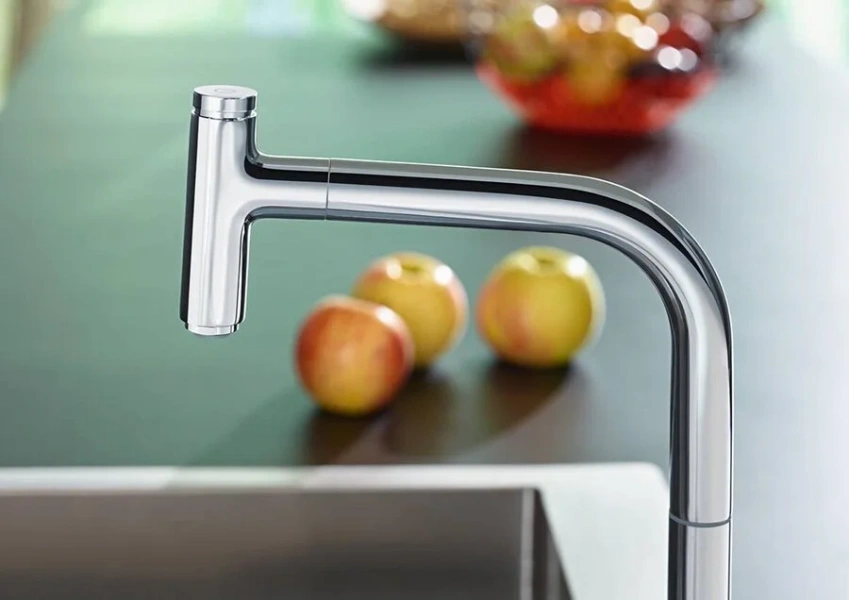 Смеситель для кухни Hansgrohe Metris Select M71 73804 на 2 отверстия (детальная фотография), современные, hi-tech