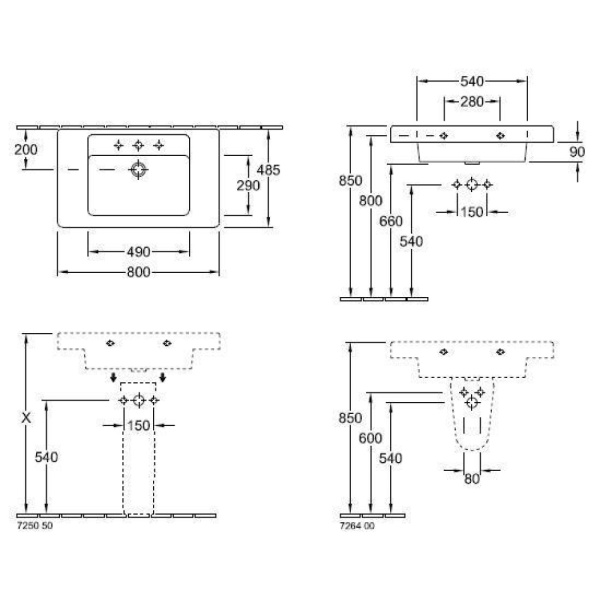 Схема (детальная фотография), подвесные, на полупьедестал, на пьедестал, пристенные