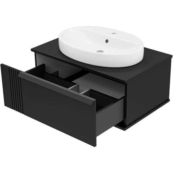 Тумба под раковину подвесная Brevita Savoy 80 см черная SAV-09080-0301Я (детальная фотография), подвесная, пристенная