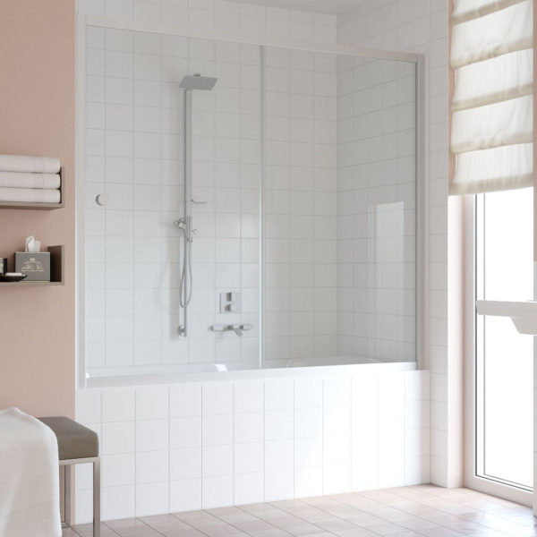 Душевая шторка на ванную профиль матовый хром стекло прозрачное Vegas-glass ZV NOVO 180 07 01 (детальная фотография)