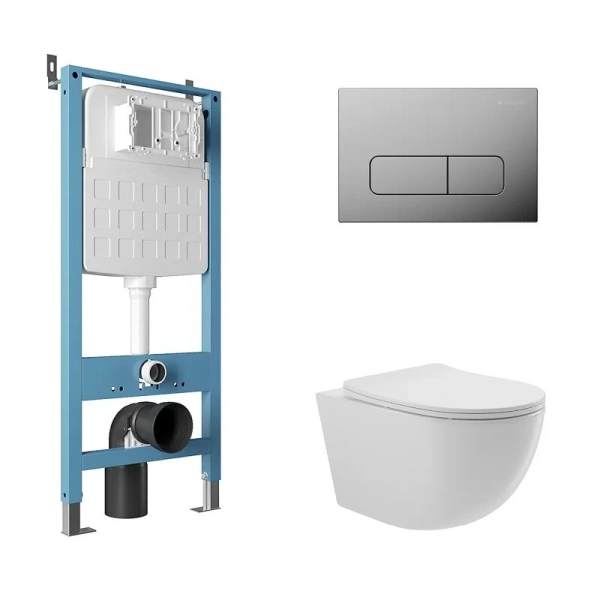 Унитаз с инсталляцией Aqueduto Ovo клавиша хром AQDS114 (детальная фотография)