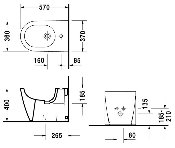 Биде напольное Duravit Starck 2 белое 2255100000 (детальная фотография), круглой формы