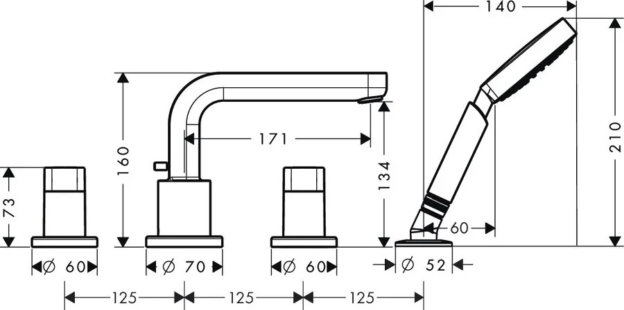 Смеситель на край ванны Hansgrohe Metris S 31443000 (детальная фотография), для ванны