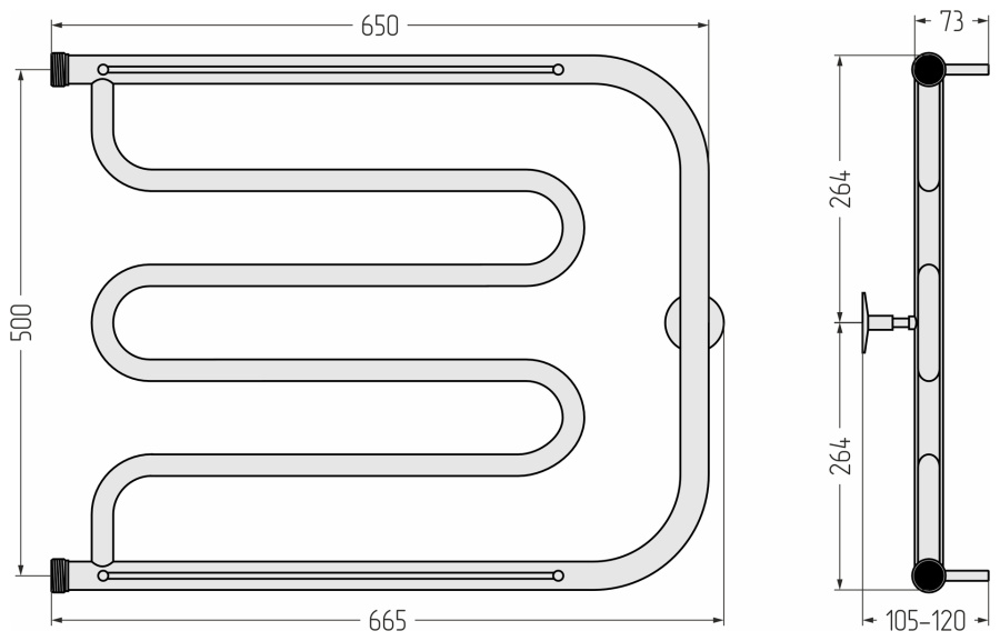 Схема (детальная фотография), для систем горячего водоснабжения, для систем отопления, c боковым подключением