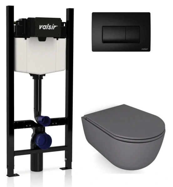 Унитаз с инсталляцией Valsir Dream с черной матовой клавишей KIT VSBM 7334GM Slim P1 (детальная фотография)