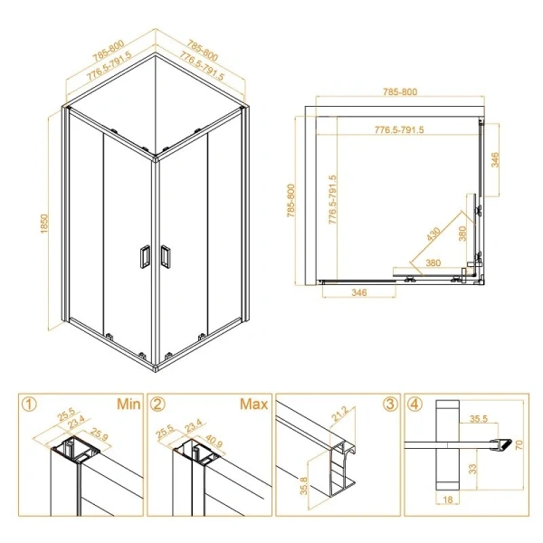 Душевой уголок RGW Classic CL-34 32093488 80х80 см дверь раздвижная (детальная фотография), квадратные