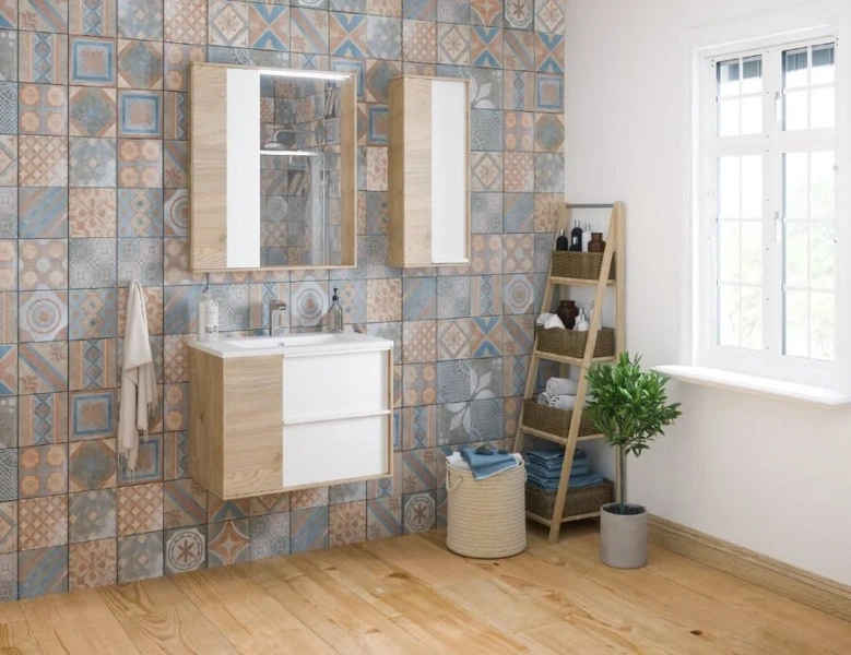 Тумба с раковиной подвесная Акватон Бостон 1A252601BN010 75 см с дверцей и двумя ящиками (детальная фотография), подвесная, пристенная