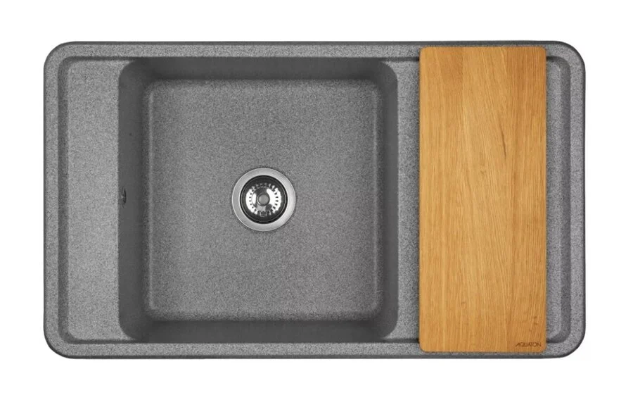 Мойка для кухни Акватон Беллис 87 см серая 1A724832BS230 (детальная фотография), из искусственного мрамора
