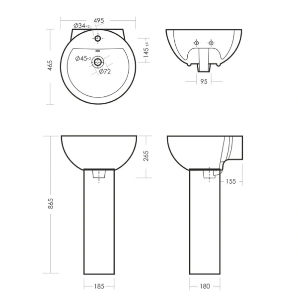 Раковина Sanita Luxe Art 50 см фарфор WB.PD/Art/50-C/WHT.G/S1 (детальная фотография), современные, hi-tech