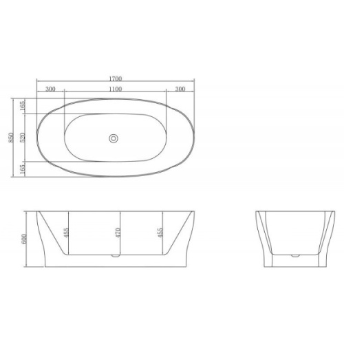 Ванна акриловая BelBagno 170х85 см отдельностоящая BB403-1700-850 (детальная фотография), без гидромассажа, большие
