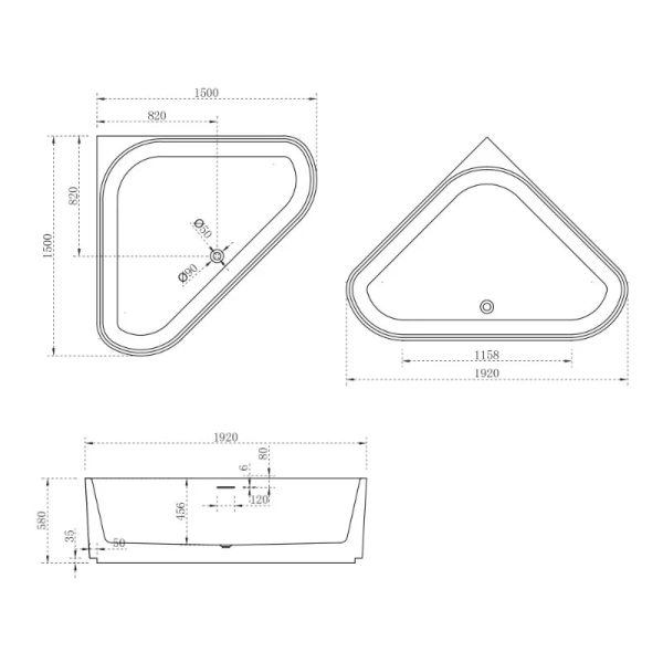 Ванна акриловая Abber 150x150 см угловая AB9446MW (детальная фотография), угловые