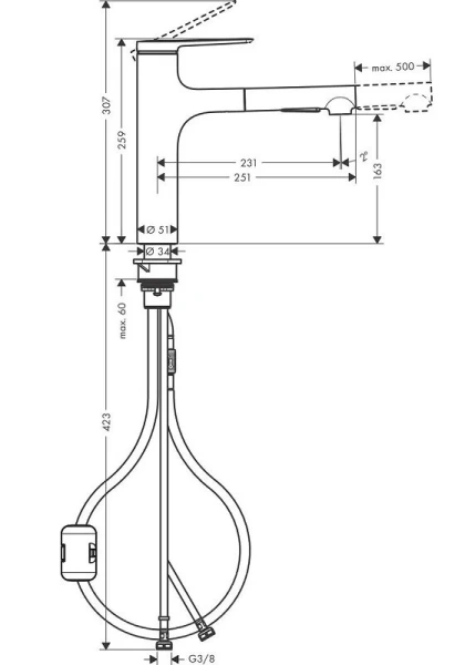 Смеситель для кухни Hansgrohe Zesis M33 сталь 74801800 (детальная фотография), для кухни
